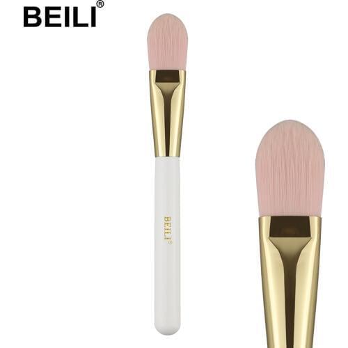 BEILI 1 piece Pearl White Makeup brush Synthetic Hair Liquid cream foundation brush Handle golden ferrule Cruelty free WL12