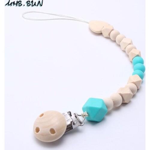 MHS.SUN Safety pacifier clip chain food grade silicone original wooden teething beads for baby chewable nipple/toy chain jewelry