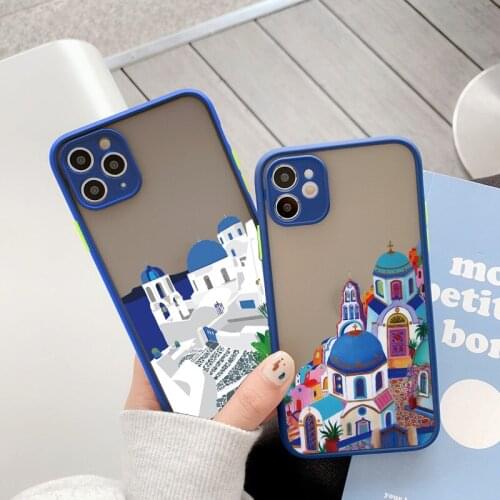 Oia Santorini Greece Church Hand Painted Print Phone Case for iPhone 11 12 Pro Max 6s 7 8 Plus SE 2020 X XR XS MAX Hard Cover