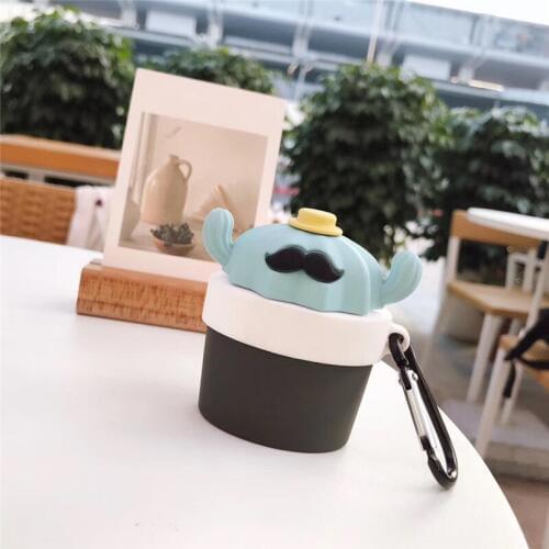 For AirPods Case Cute 3D Cartoon cactus Silicone Cases For Apple Airpods 2 1 Funny Anti-fall Protection Cover with Carabiner