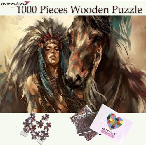 MOMEMO Squaw and Horse 1000 Pieces Wooden Puzzle for Adults Jigsaw Puzzle Customized 1000 Pieces Puzzle for Children Teenagers