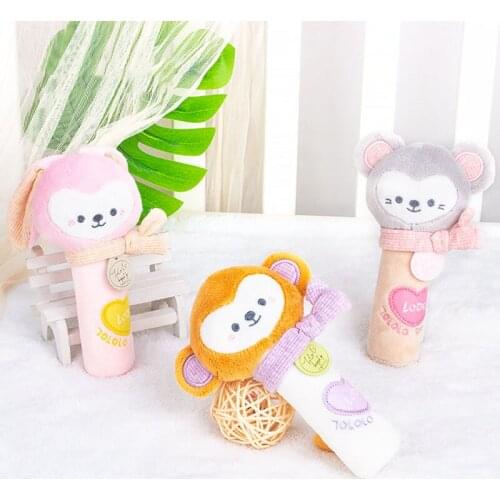 Baby Hand Grasping Stick Rattle Infant Puzzle Enlightenment Cartoon Animals with BB Device and Sound Paper Appease Plush Toy