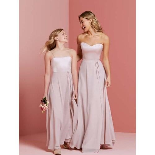 Elegant Cheap Junior Bridesmaid Dresses Under 50 A-line Spaghetti Straps Floor Length Chiffon Long Wedding Party Dresses