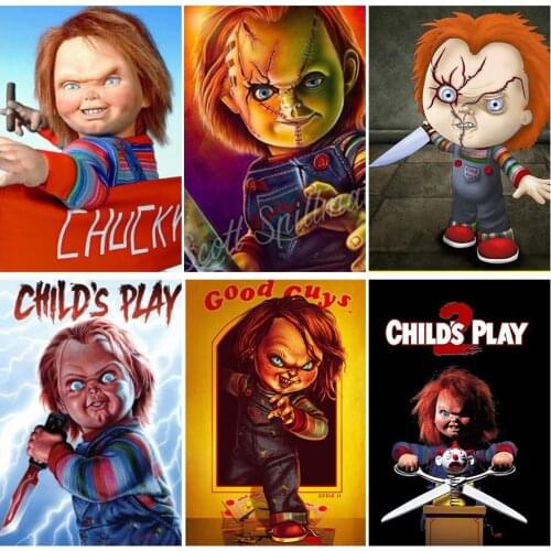 FIYO Diamond Painting Cartoon Horror Doll Chucky Killer DIY Cross Stitch Rhinestones Kits Full Round Diamond Home Wall Art Decor