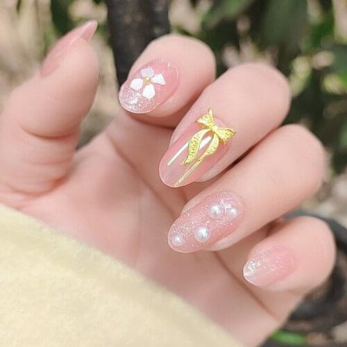 Beautiful false nails Patch Glue Japanese Metal Bow Knot Wearing Nail Fake Nail Finished Nail pre design acrylic nail tips
