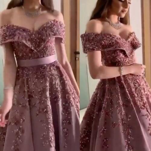 Lace prom dresses 2021 off the shoulder sweetheart lace appliques beading pearls long evening dresses gowns