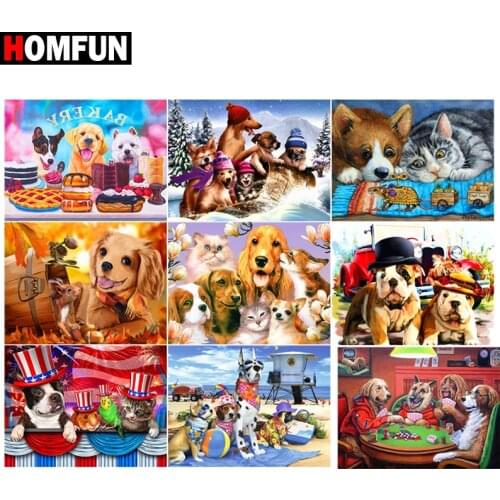 HOMFUN Square/Round Drill 5D DIY Diamond Painting "Dog cat animal" Embroidery Cross Stitch Full Rhinestone Decor