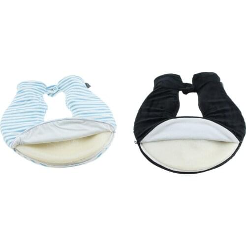 1.4L Travel Home Winter U Shaped Neck Hot Water Bottle Heated Bag Cover Set Black Blue