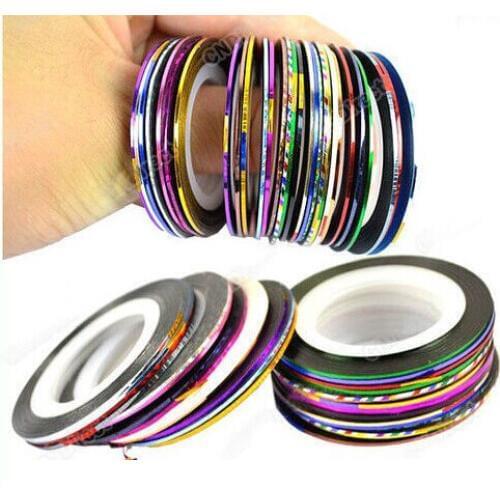 100Rolls X20 Metre Purple& Silver&Gold&Pink&Rose Colors(32COLORS)Striping Tape Creative Nail Art Extensions Tips Acrylic uv gel