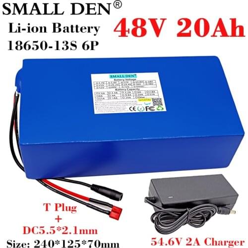 48V 20Ah 18650 Lithium Battery Pack 13S6P 1000W High Power 54.6V Electric bicycle scooter motorcycle battery 25A BMS +2A Charger