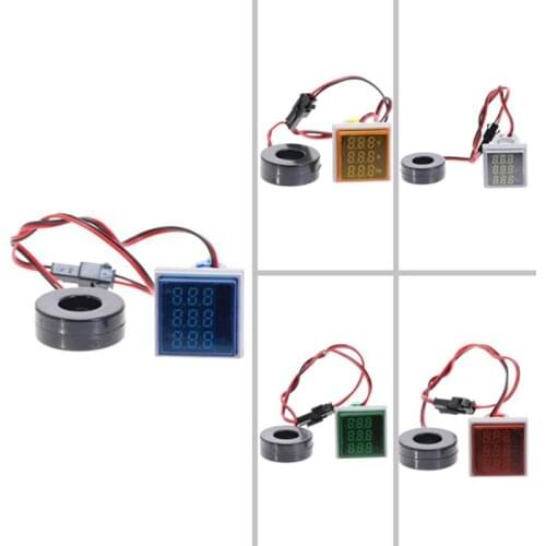 Mini Digital Voltmeter Ammeter 22mm Square AC 50-500V 0-100A 0-99Hz Voltage Tester Meter LED Pilot Lamp Light