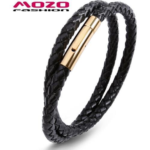 Fashion Bangle Men Charm Simple Classic Bracelets Leather Bracelets Gold Stainless Steel Spring buckle Bracelet Jewelry