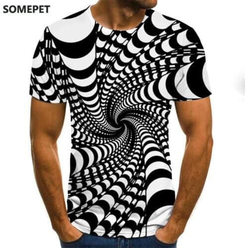 Summer Fashion Colorful 3D Printing Short Sleeve Mens T-Shirt Summer Casual Round Neck T-shirt Fun Rotating Pattern Street Clot