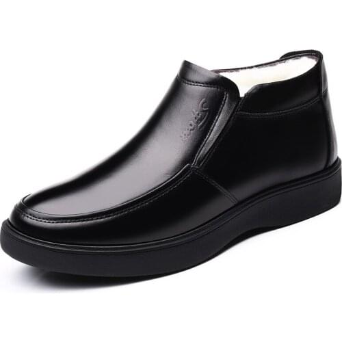 N45 Men with Cotton Wool Leather Non-slip Dad Shoes Thick Middle-aged and Elderly Wool Winter Shoes Warm Shoes for The Elderly