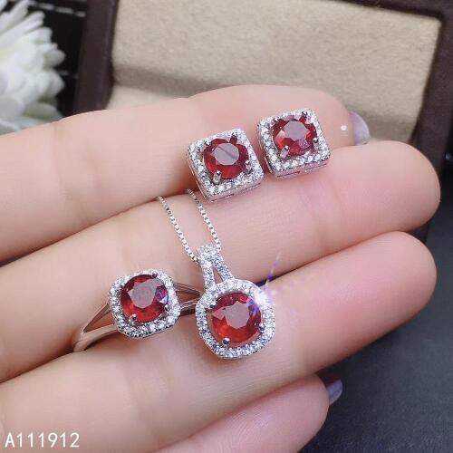 KJJEAXCMY fine jewelry natural ruby 925 sterling silver women pendant necklace chain earrings ring set support test beautiful