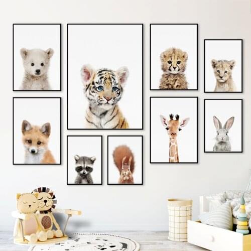 Baby Tiger Bear Fox Lion Giraffe Rabbit Wall Art Canvas Painting Nordic Posters And Prints Wall Pictures For Kids Room Decor