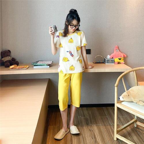 2020 New Womens Pajamas Summer Pijama Sets O-Neck Sleepwear Cute Pijamas Mujer Short Sleeve Pyjamas Femme Home Wear Large Size