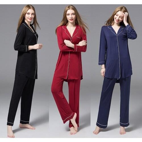 Autumn Winter Comfortable Modal Long-sleeved Nightdress + Trousers Sexy Pajamas Set Plus Size Boyfriend Style Two-piece Pajamas