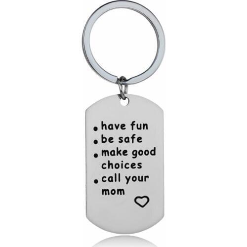 36PCs Family Keyrings Have Fun Be Safe Make Good Choices Call Your Mom Dog Tag Stainless Steel Charm Pendant Keychains Kids Gift