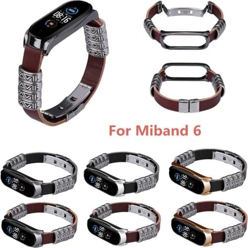 Retro Four-ring Embossed Wrist Strap Double-click Butterfly Buckle Replacement Wristband Suitable for Xiaomi Mi Band 6/6 NFC