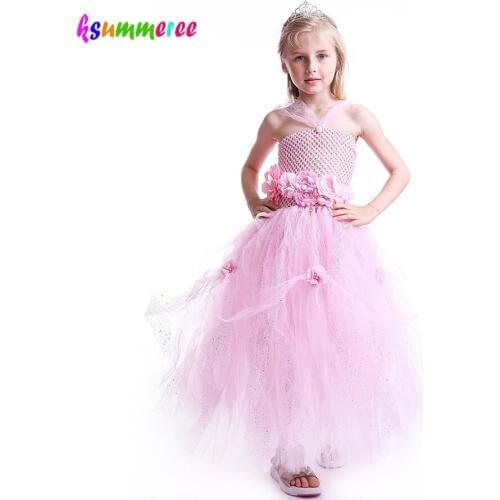 Pink Glitter Princess Flower Tutu Dress Baby Girls Elegant Rhinestone Wedding Clothes Children Formal Ball Gown Kids TUTU Robe