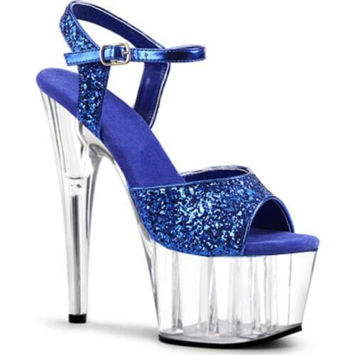 Crystal platform 15cm high heel sandals, stage show womens 6 inch high heel pole dancing shoes