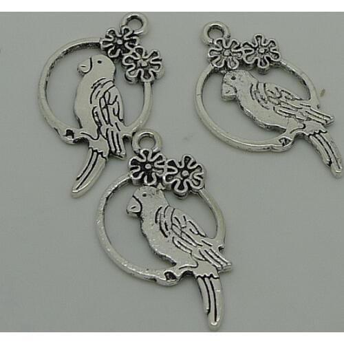 ALYMMO 8Pcs/lot Antique Silver Flower Cage Parrot Charms 15x28mm Little Bird Accessories for Jewelry Making