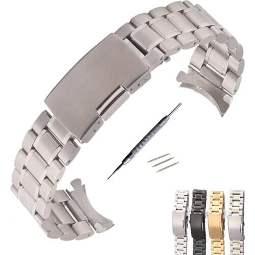 Silver /Gold / Goldsmith Stainless Steel Solid Links Watch Band Strap Bracelet Curved End / Arc Degree 18 20 22 mm