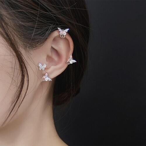 Kpop New Mini Minimalist Butterfly Fairy Shiny Exquisite Unique Ear Bone Stud Earrings For Women Jewelry Gifts