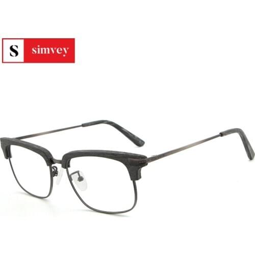 Simvey Retro Wood Glasses Frame Women Men Glasses Frame Half Frame Designer Myopia/Hyperopia Prescription Eyeglasses Frames