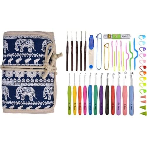Ethnic Elephant Crochet Hook Storage Bag Sewing Accessories Organizer Knitting Bag Needlework Tool Crochet Needle Kits