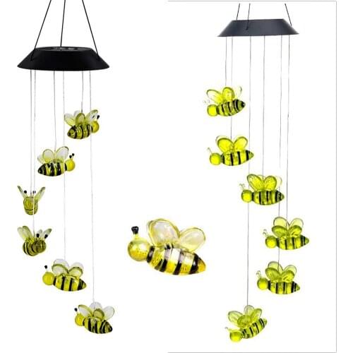 LED Solar Wind Chime Crystal BEE Hummingbird Wind Chime Light Color Changing Waterproof Hanging Solar Light For Home Garden Lamp