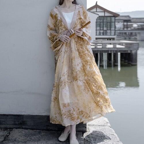 NINI WONDERLAND 2021 Summer Thin Tencel Print Hooded Trench Coats Women V Neck Loose Long Sunscreen Clothes Vintage Outerwear