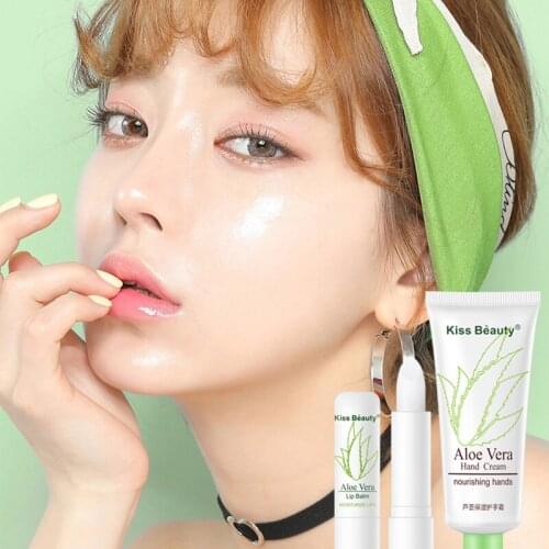 Aloe Vera Lip Balm Hand Cream Set Moisturizing Lip Balm Jelly Lipstick Long Lasting Nourish Protect Lips Hand Skin Care TSLM1