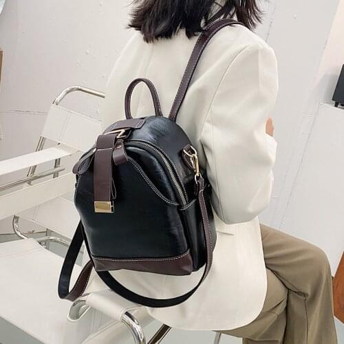 Girls Vintage Double Shoulder Bags Feminina New Fashion Women Leather Backpack Small Pu School Bag Backpacks for Teenage