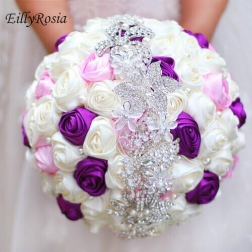 Jewelry Brooch Bouquet Korean Style Custom Made Color Wedding Bridal DIY Brooch Pearl Silk Satin Rose Bridesmaid Bouquet Crystal