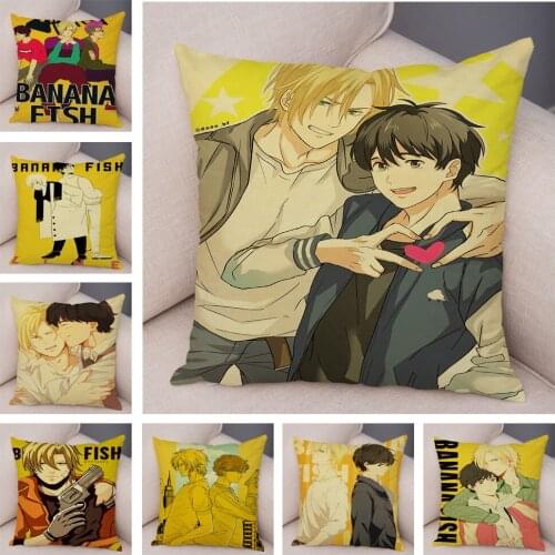 Banana Fish Print Cushion Cover Decor Japan Anime Cartoon Pillowcase Super Soft Plush Pillow Case for Sofa Home Car 45x45cm