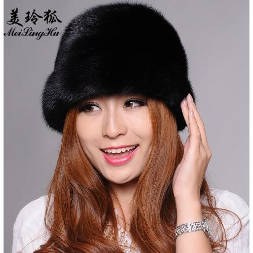 Women Mink Fur Hat Styles Female Fur Cap with Mink Fur Women Solid Winter Headwear Girls Bomber Hats for Beanies