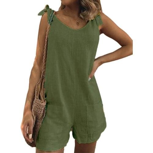 Womens Jumpsuit Bodysuit 2021 Summer Solid Color Sleeveless Shorts Adjustable Straps Pockets Loose Jumpsuits Dungarees Overalls