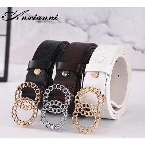 Women Belt cow leather Alloy Pin Buckle Belt Double Ring Gold silver Buckle Fashion High Quality Dress Belt