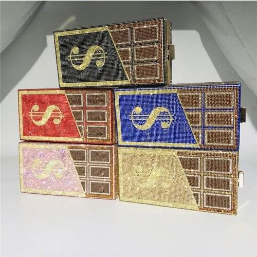 Womens Wedding Chocolate Clutch Purse and Handbag Small Chain Shoulder Bag Elegant Luxury Diamond Party Evening Bag