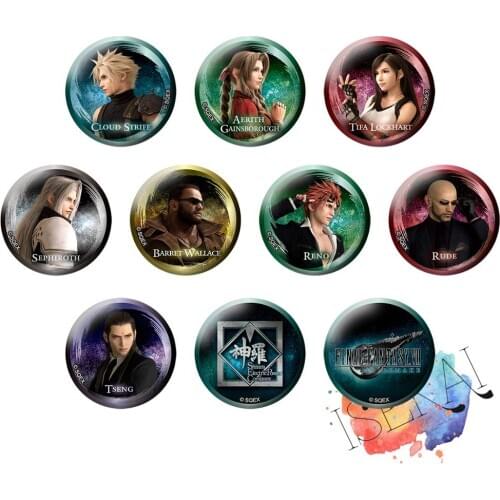 Final Fantasy VII FF7 Game Badge 50mm Cloud Strife Aerith Tifa Lockhart Sephiroth Reno Tseng Metal Badge Brooch Pins
