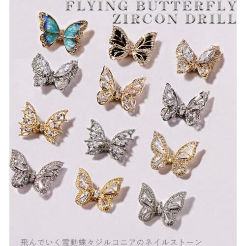 2pcs/lot Moving butterfly manicure jewelry 3D super flash Japanese style light luxury zircon nail decoration diamond