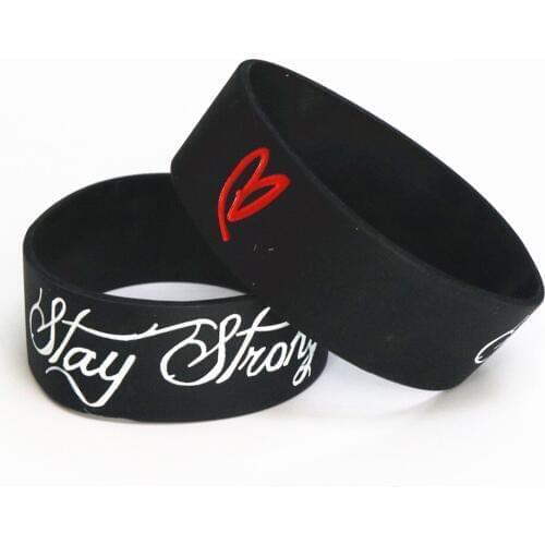Fashion 1PC Stay Strong With Love Silicone Wristband Ink-Filled Colour Latex-Free Wide Silicone Bracelets&Bangles Gift SH090
