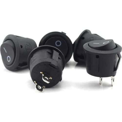 10-Pack Round Rocker Power Switch 6A 250V AC 2 Pin 2 Position ON/Off Power Switch SPST Black Button