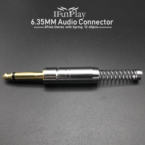 12pcs 6.35mm Guitar Cable Connector Mono Audio Plug Jack Amplifier Microphone Plug Professional Plug Protection with Spring