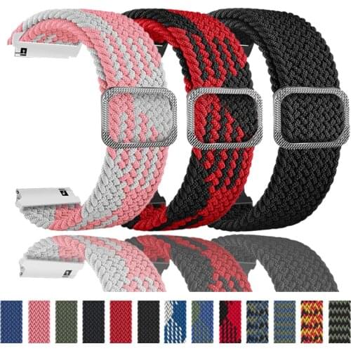 20mm/22mm watch strap for Samsung Galaxy watch 3/active 2/46mm/42mm/Gear S3 Adjustable Braided Solo Loop Huawei GT/2/2e/Pro band