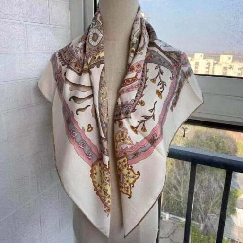 2021 new arrival spring summer classic 100% pure silk scarf twill hand made roll 90*90 cm shawl wrap for women lady gift