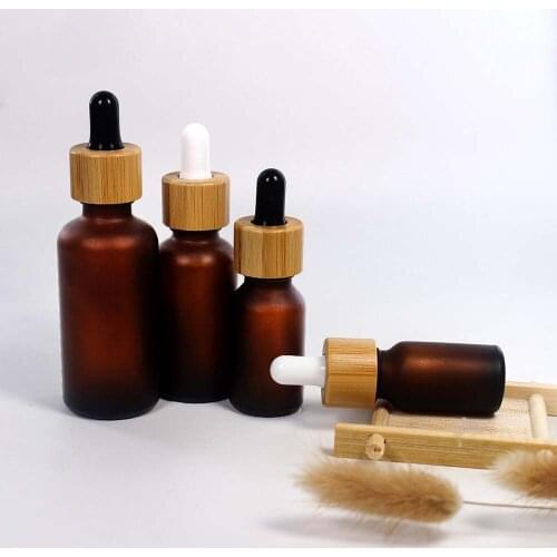 5ml 10ml 15ml 30ml 50ml Matte Brown Dropper Bottle Amber Serum Essential Basic Massage Oil Pipette Refillable Natural Bamboo Cap