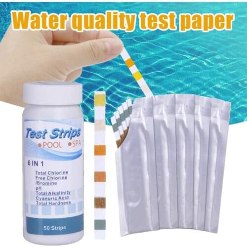 50pcs Tub Water Quality Swimming Pool Test Paper Residual Chlorine PH Value Alkalinity Hardness Test Strip CLH@8